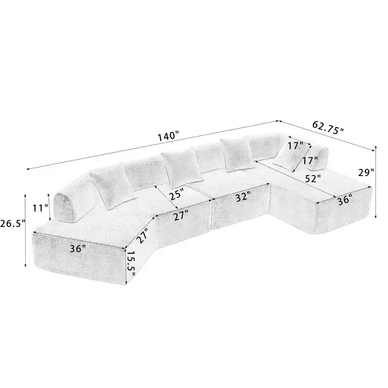 GDFStudio Arvik 140 Moderno Divano Sezionale a L a 4 Posti Rivestito in Bouclé con 4 Cuscini
