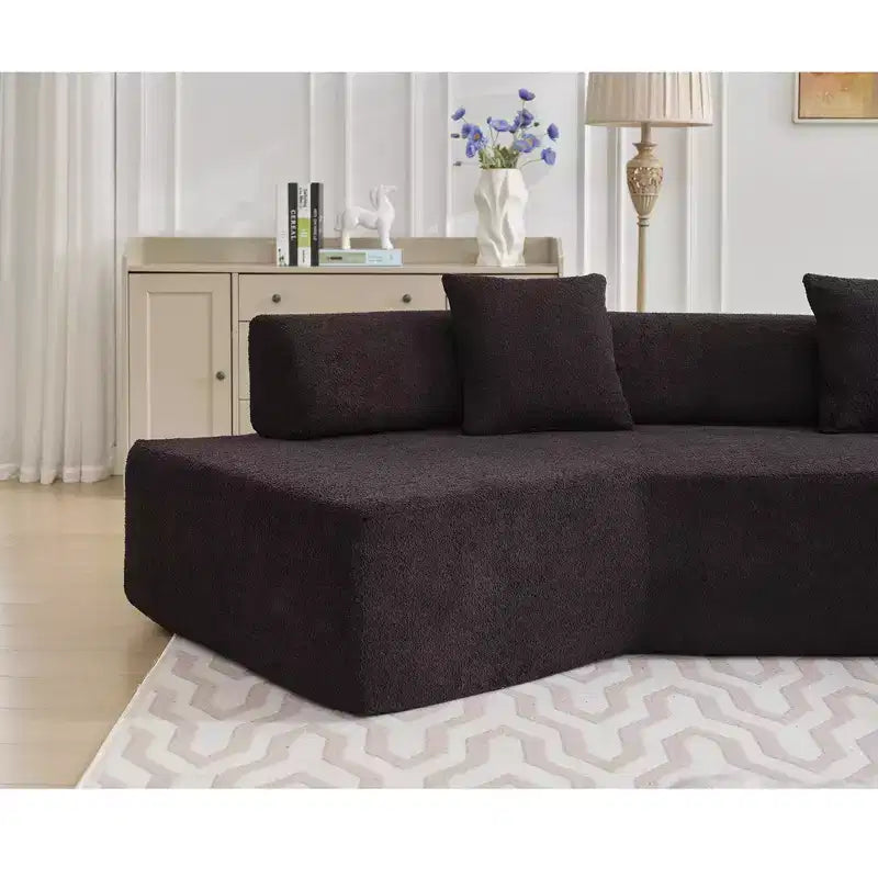 GDFStudio Arvik 140 Moderno Divano Sezionale a L a 4 Posti Rivestito in Bouclé con 4 Cuscini