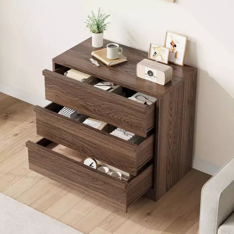 Cassettiera Moderna a 3 Cassetti, Comodino Versatile e Cassettiera Contenitore per Camera da Letto, Cameretta, Ingresso, Noce
