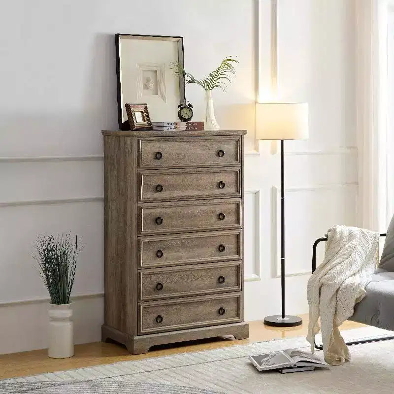 Comò da camera da letto, Comò e Cassettiere con 6 Grandi Cassetti, Dispositivi Antiribaltamento Armadietto Portatutto Indipendente per Sala da Pranzo