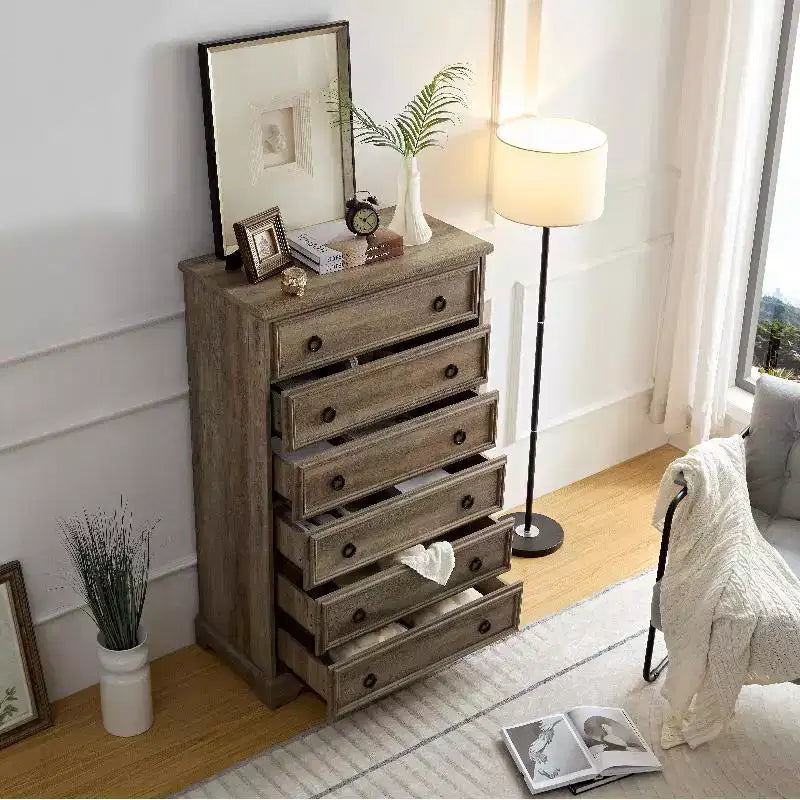 Bedroom Dresser, Dressers & Chests Of Drawers With 6 Large Drawers, Anti Toppling Devices Free Standing Storage Cabinet For Dining Room