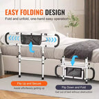 VEVOR Sponde Letto per Anziani, Sponde Letto Pieghevoli a 180° per Anziani, Sponde Laterali per Letto con Carico 450 LBS, Bastone per Letto, Bianco