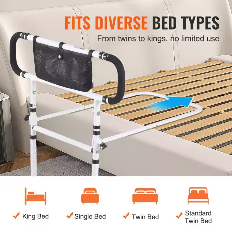 VEVOR Sponde Letto per Anziani, Sponde Letto Pieghevoli a 180° per Anziani, Sponde Laterali per Letto con Carico 450 LBS, Bastone per Letto, Bianco