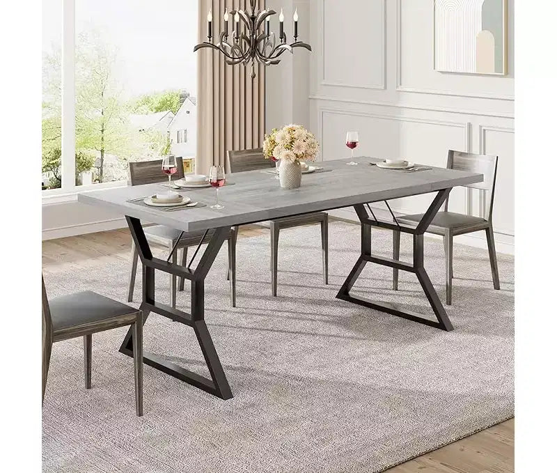 Tavolo da Pranzo Frame con Dettaglio a Vita per 6-8 Persone, Tavolo da Pranzo Rettangolare in Legno con Gambe in Metallo Resistenti, Ideale per Sala da Pranzo