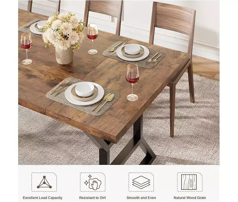 Tavolo da Pranzo Frame con Dettaglio a Vita per 6-8 Persone, Tavolo da Pranzo Rettangolare in Legno con Gambe in Metallo Resistenti, Ideale per Sala da Pranzo