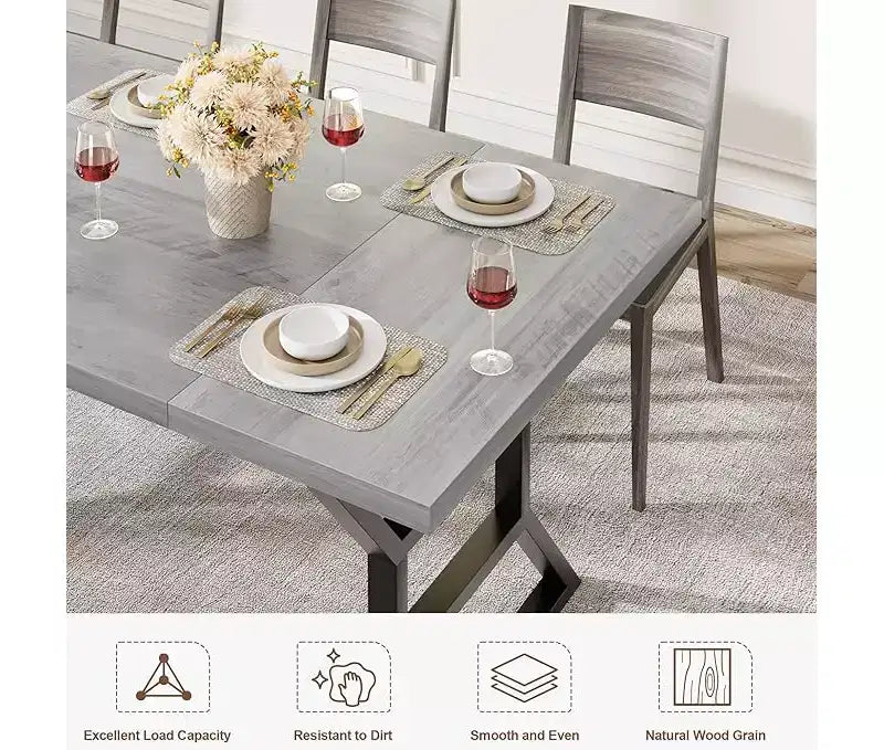 Tavolo da Pranzo Frame con Dettaglio a Vita per 6-8 Persone, Tavolo da Pranzo Rettangolare in Legno con Gambe in Metallo Resistenti, Ideale per Sala da Pranzo