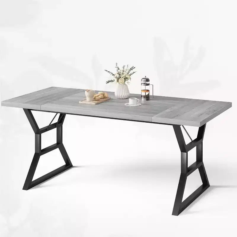Tavolo da Pranzo Frame con Dettaglio a Vita per 6-8 Persone, Tavolo da Pranzo Rettangolare in Legno con Gambe in Metallo Resistenti, Ideale per Sala da Pranzo