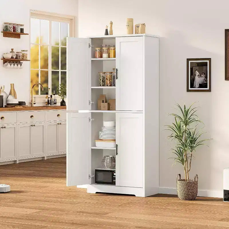 Acekool Armadio da dispensa alto 178 cm con 4 ante, ripiani regolabili, organizer moderno per cucina o soggiorno