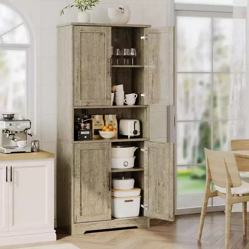 Acekool Armadio da dispensa alto 178 cm con 4 ante, ripiani regolabili, organizer moderno per cucina o soggiorno