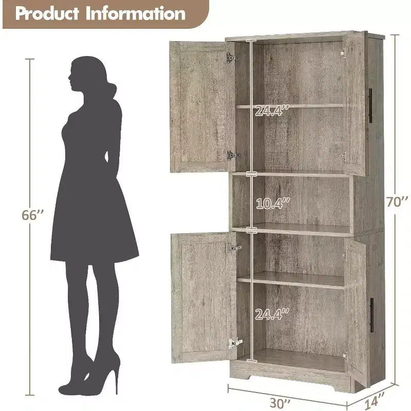 Acekool Armadio da dispensa alto 178 cm con 4 ante, ripiani regolabili, organizer moderno per cucina o soggiorno