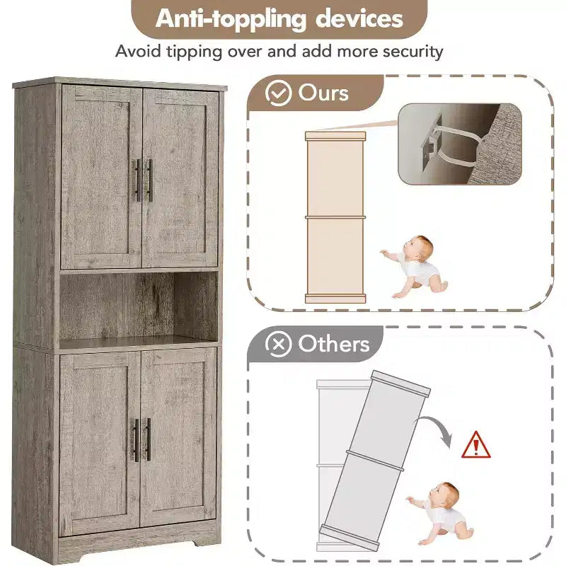 Acekool Armadio da dispensa alto 178 cm con 4 ante, ripiani regolabili, organizer moderno per cucina o soggiorno
