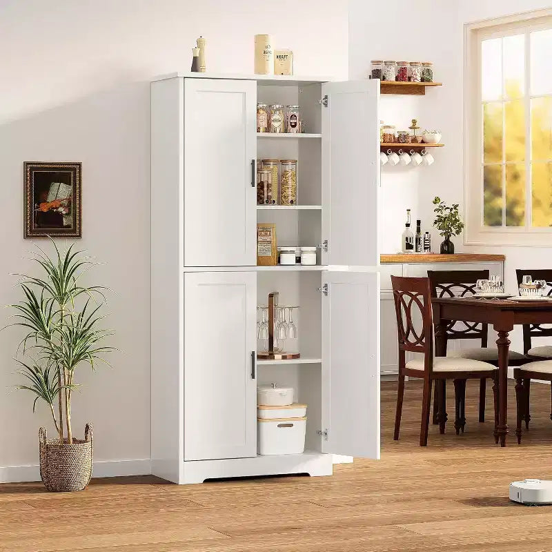 Acekool Armadio da dispensa alto 178 cm con 4 ante, ripiani regolabili, organizer moderno per cucina o soggiorno