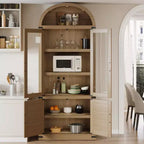 Libreria ad arco a 6 ripiani con ante in vetro - Scaffale moderno in stile rustico, vetrinetta in legno per soggiorno, cucina e ufficio