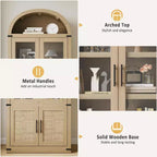 Libreria ad arco a 6 ripiani con ante in vetro - Scaffale moderno in stile rustico, vetrinetta in legno per soggiorno, cucina e ufficio
