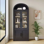 Libreria ad arco a 6 ripiani con ante in vetro - Scaffale moderno in stile rustico, vetrinetta in legno per soggiorno, cucina e ufficio