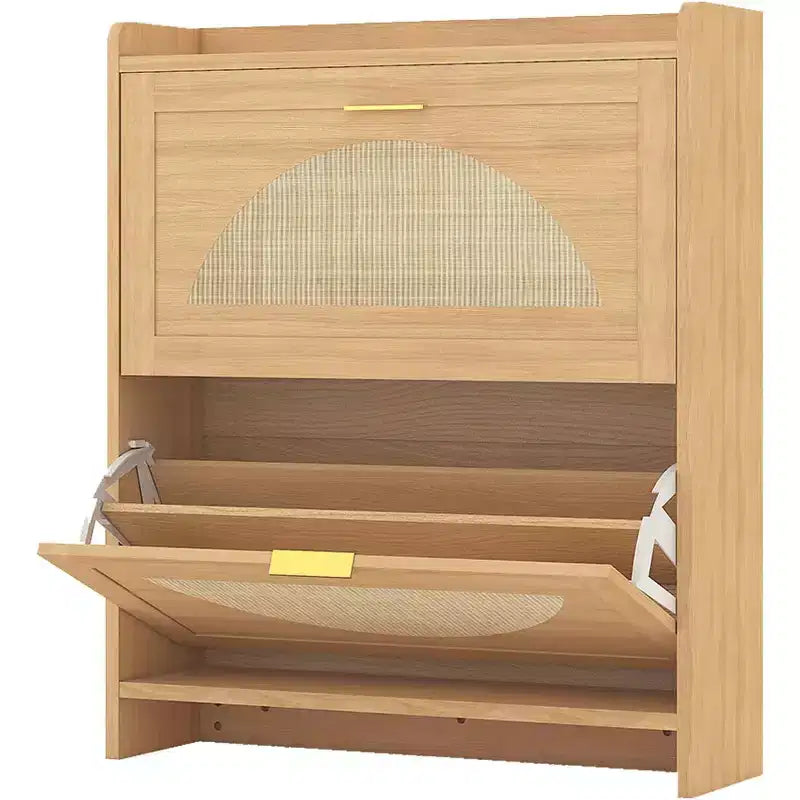 Scarpiera in Rattan con 2 o 4 Ante a Ribalta, Mobile Scarpiera in Legno Autoportante con Ripiani Regolabili per Ingresso, Corridoio, Atrio