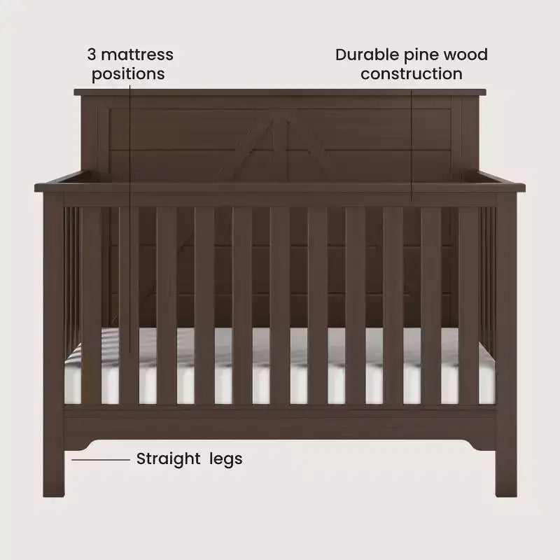 Culla trasformabile 4-in-1 Child Craft Woodland, si converte in lettino da giorno, lettino per bambini, letto a una piazza e mezza, 3 posizioni materasso, finitura sicura per neonati
