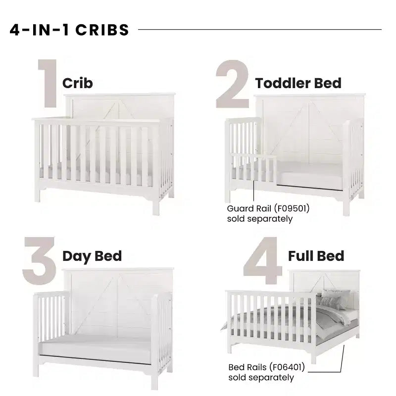 Culla trasformabile 4-in-1 Child Craft Woodland, si converte in lettino da giorno, lettino per bambini, letto a una piazza e mezza, 3 posizioni materasso, finitura sicura per neonati