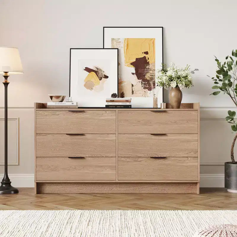 Cassettiera a 6 cassetti per camera da letto, Comò moderno in legno da 52,5", Organizer per armadio e porta TV per soggiorno, corridoio e mobili da camera da letto