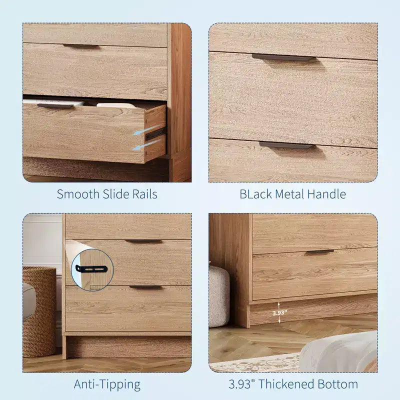 Cassettiera a 6 cassetti per camera da letto, Comò moderno in legno da 52,5", Organizer per armadio e porta TV per soggiorno, corridoio e mobili da camera da letto
