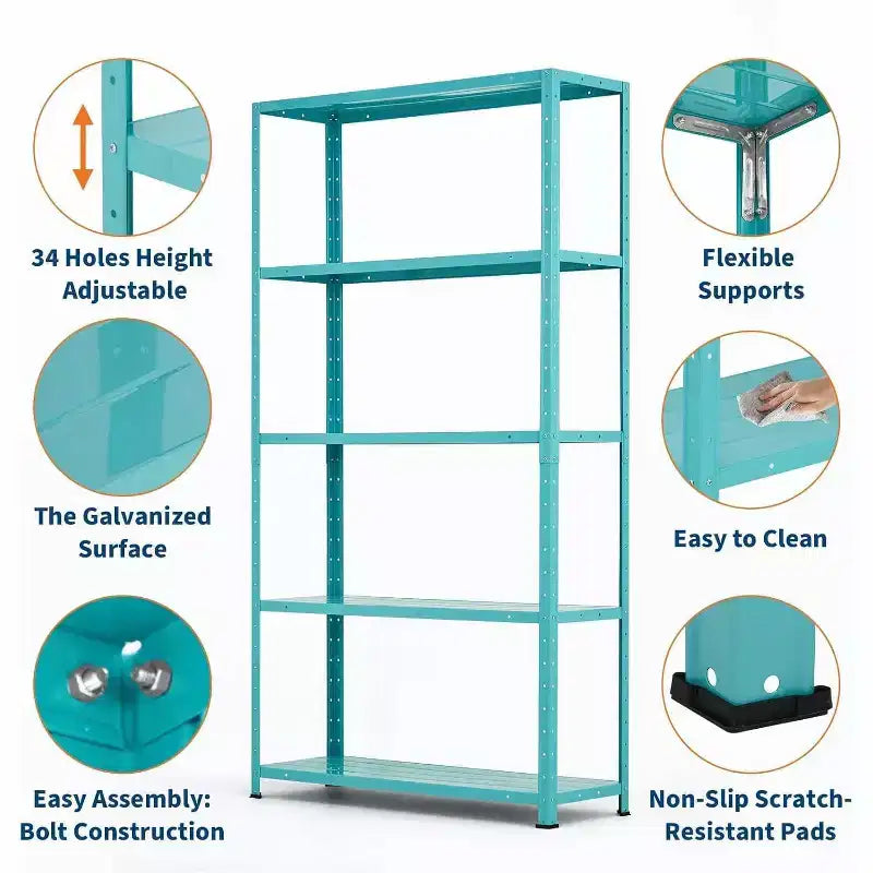 Scaffale a 5 ripiani, scaffali portaoggetti, librerie in metallo per riporre oggetti, scaffali da garage regolabili, scaffale portaoggetti resistente, ripiano dispensa, scaffale da cucina