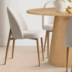 Set da tavolo da pranzo rotondo a 5 pezzi in rovere, tavolo con piedistallo da 46 e 4 sedie imbottite con gambe in metallo color rovere per cucina o sala da pranzo-Panipeachy