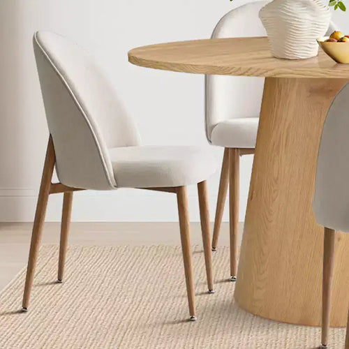 Set da tavolo da pranzo rotondo a 5 pezzi in rovere, tavolo con piedistallo da 46 e 4 sedie imbottite con gambe in metallo color rovere per cucina o sala da pranzo-Panipeachy