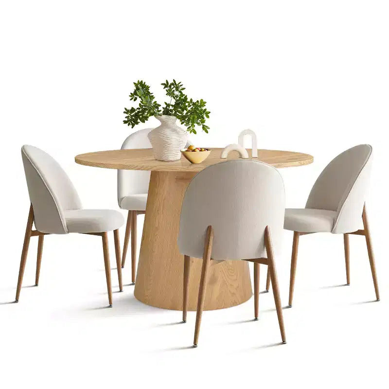 Set da tavolo da pranzo rotondo a 5 pezzi in rovere, tavolo con piedistallo da 46 e 4 sedie imbottite con gambe in metallo color rovere per cucina o sala da pranzo-Panipeachy
