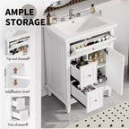 Mobile Bagno con Lavabo, Mobile Sottolavabo con 1 Cassetto a Ribalta, 2 Cassetti e Ripiano Regolabile, Mobile Lavabo Singolo Autoportante Bianco