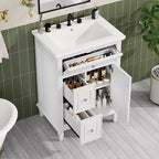 Mobile Bagno con Lavabo, Mobile Sottolavabo con 1 Cassetto a Ribalta, 2 Cassetti e Ripiano Regolabile, Mobile Lavabo Singolo Autoportante Bianco