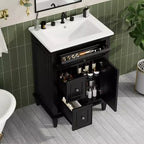 Mobile Bagno con Lavabo, Mobile Sottolavabo con 1 Cassetto a Ribalta, 2 Cassetti e Ripiano Regolabile, Mobile Lavabo Singolo Autoportante Bianco