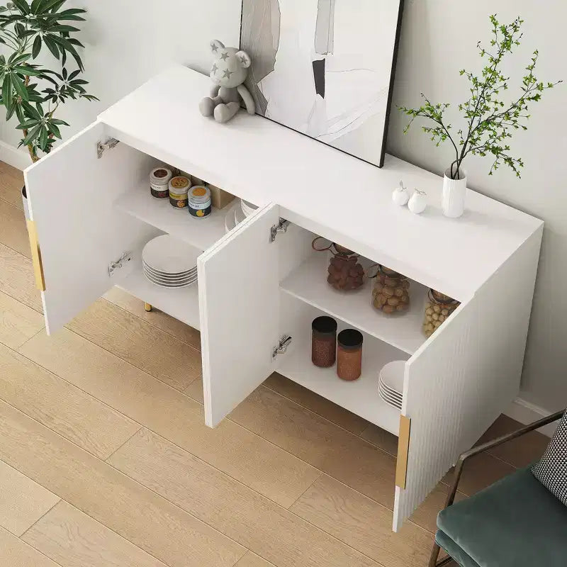 JVNOXK Madia Moderna da 144 cm con Funzione Contenitore, Credenza Grande con Pannelli Laterali Scanalati e Ripiani Regolabili, Bianco