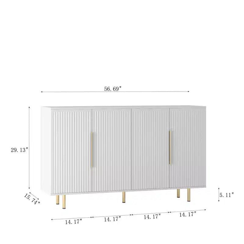 JVNOXK Madia Moderna da 144 cm con Funzione Contenitore, Credenza Grande con Pannelli Laterali Scanalati e Ripiani Regolabili, Bianco