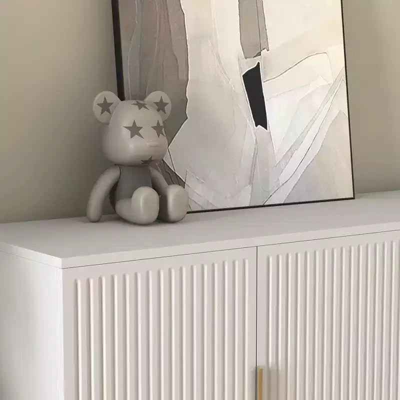 JVNOXK Madia Moderna da 144 cm con Funzione Contenitore, Credenza Grande con Pannelli Laterali Scanalati e Ripiani Regolabili, Bianco