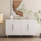JVNOXK Madia Moderna da 144 cm con Funzione Contenitore, Credenza Grande con Pannelli Laterali Scanalati e Ripiani Regolabili, Bianco