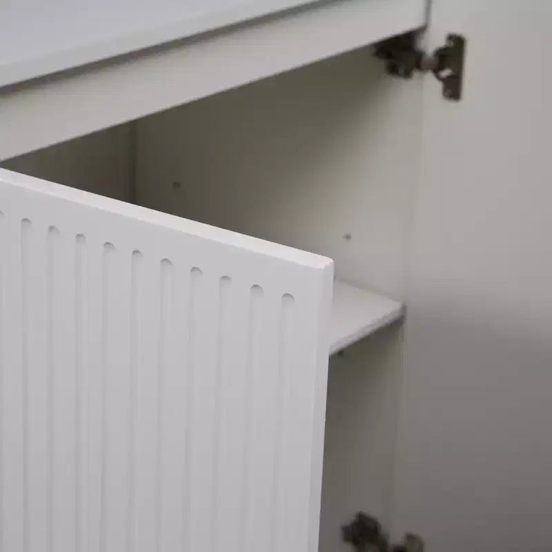 JVNOXK Madia Moderna da 144 cm con Funzione Contenitore, Credenza Grande con Pannelli Laterali Scanalati e Ripiani Regolabili, Bianco