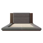 GDFStudio Bacon, letto a piattaforma rivestito in tessuto con testiera in legno allungata e comodini incorporati