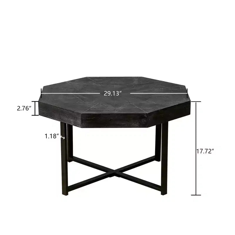 TUYOHW 29.1 Tavolino da caffè vintage per soggiorno, tavolino centrale ottagonale in legno con base a incrocio in acciaio, tavolino da cocktail da 30 pollici