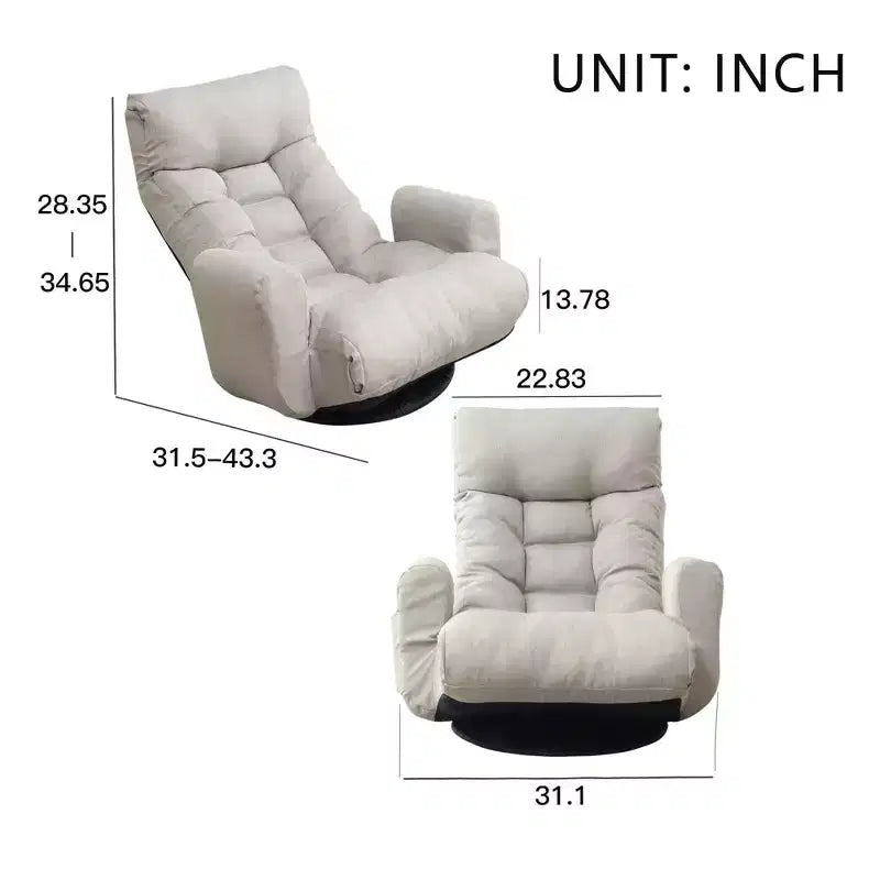 Poltrona Sacco Girevole Okak a 360 Gradi, Poltrona Pigra con Tasca Laterale, Poltrona da Pavimento con Poggiatesta Regolabile per Camera da Letto, Soggiorno, Grigio Cemento
