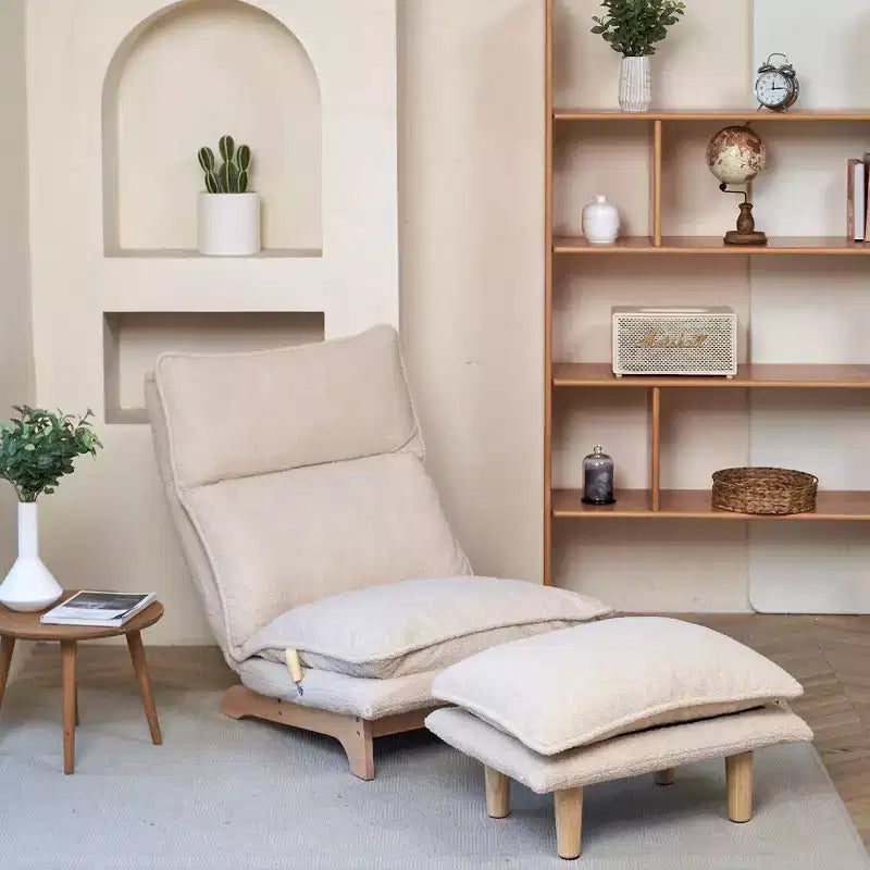 Poltrona Sacco Pieghevole Okak con Poggiapiedi, Comoda Poltrona Divano con Schienale Regolabile e Spugna ad Alta Densità, Poltrona da Pavimento per Balcone, Soggiorno, Beige