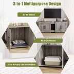 Mobile Copri Lettiera per Gatti da 55 Pollici, Box Lettiera Grande 3-IN-1 con Doppie Stanze, Gabinetto in Legno in Stile Rustico, Mobile Copri Lettiera Nascosto