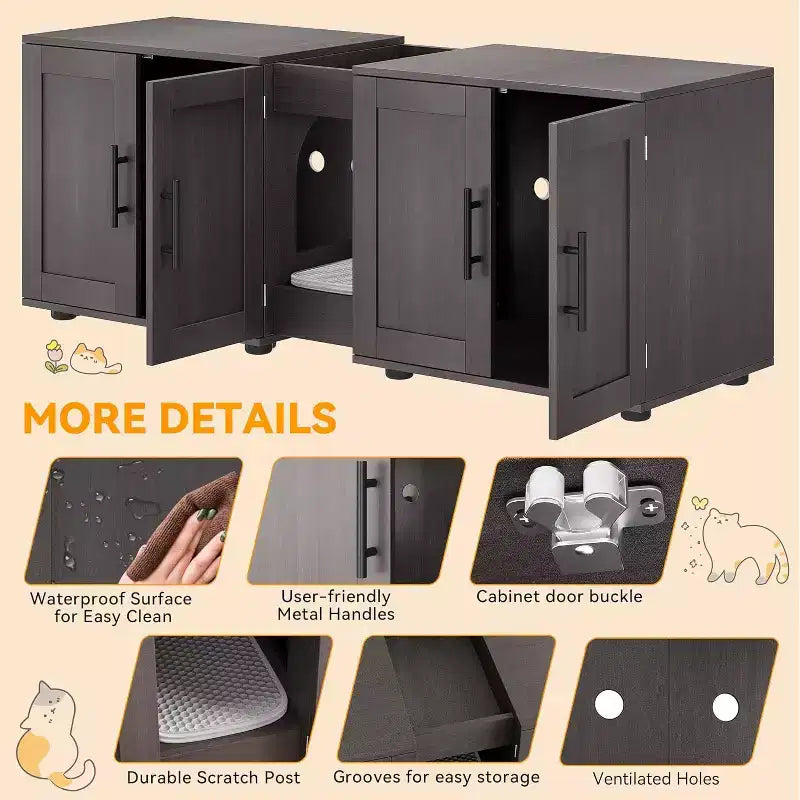 Mobile Copri Lettiera per Gatti da 55 Pollici, Box Lettiera Grande 3-IN-1 con Doppie Stanze, Gabinetto in Legno in Stile Rustico, Mobile Copri Lettiera Nascosto