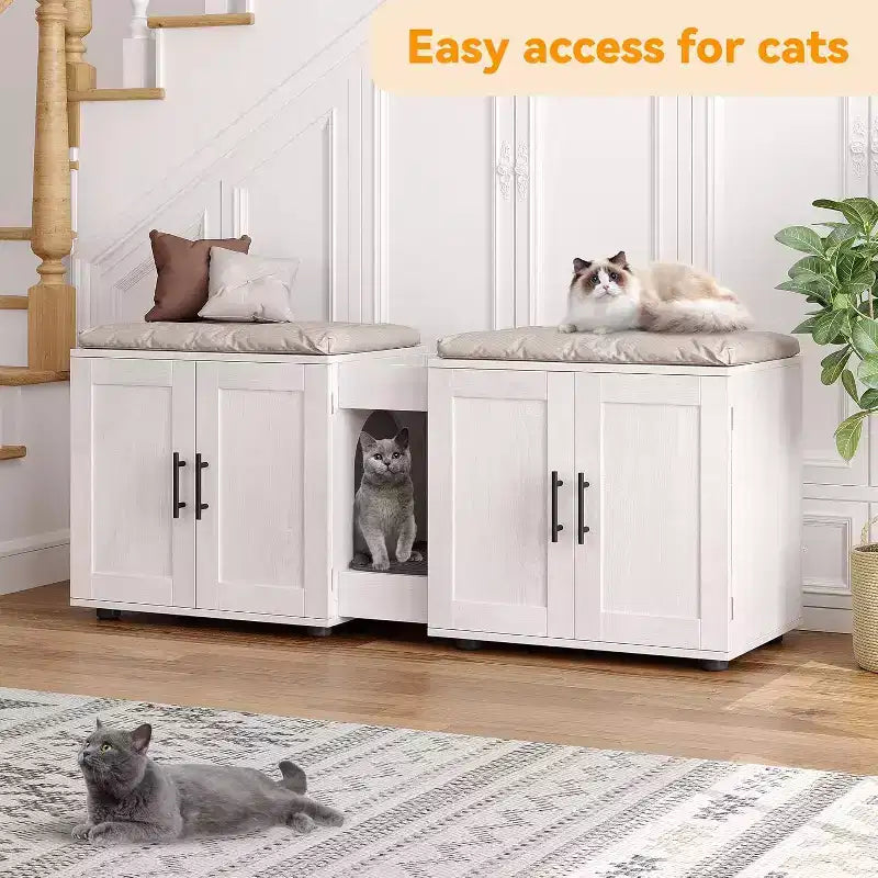 Mobile Copri Lettiera per Gatti da 55 Pollici, Box Lettiera Grande 3-IN-1 con Doppie Stanze, Gabinetto in Legno in Stile Rustico, Mobile Copri Lettiera Nascosto