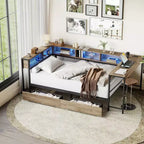 Base Letto ad Angolo Singola con Libreria e 2 Cassetti Contenitori Sottoletto, Letto Singolo Moderno Letto a Giorno Moderno Reversibile Sinistra o Destra, Grigio