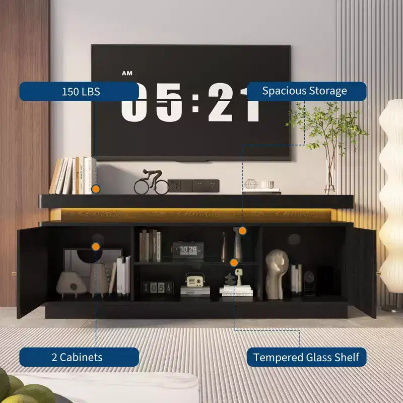Mobile TV Moderno per TV fino a 65 pollici, Porta TV da 63'' in Legno con Mobiletti Contenitori, Consolle Multimediale per Soggiorno e Camera da Letto
