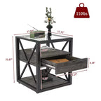 TUYOHW 1/2 comodini industriali con piano in vetro temperato e cassetto, tavolino con struttura a X, tavolino per soggiorno, camera da letto, ufficio domestico
