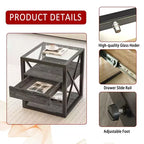 TUYOHW 1/2 comodini industriali con piano in vetro temperato e cassetto, tavolino con struttura a X, tavolino per soggiorno, camera da letto, ufficio domestico
