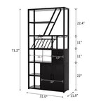 Armadietto per Bar Vino Alto 71 con Luce a LED, Scaffale Portabottiglie Industriale con Portabicchieri, Mobile Bar per Liquori con Ante, Supporto per Microonde Scaffale per Panettieri