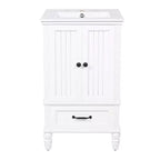 Mobile lavabo da bagno compatto da 20 pollici con contenitore, mobiletto da bagno in legno con cassetti e ante, bianco