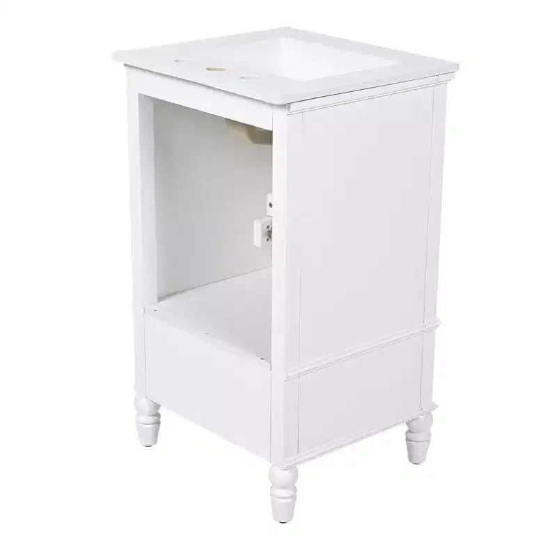 Mobile lavabo da bagno compatto da 20 pollici con contenitore, mobiletto da bagno in legno con cassetti e ante, bianco
